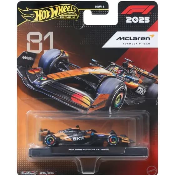 Miniatura F1 Oscar Piastri 2025 - Hot Wheels Premium Real Riders (Pneus de Borracha)