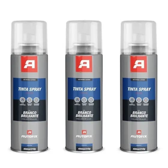 Kit 3 Tinta Spray de pintura Uso Geral 400ml - Autofix 400ml / 210g - Branco Brilhante Ok