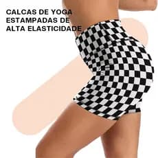 Liouty Shorts de Fitness Femininos Cintura alta Exercícios de Ginástica ao ar livre Shorts Apertados Estampaxadrez(DK01)