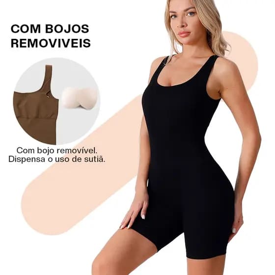 Liouty Macacão Feminino Fitness Esportivo Canelado Poliamida Academia Elástico Macacão curto com bojos removíveis(JS01)
