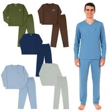 Pijama Longo Adulto Masculino Basico Bordado Sortido P ao GG