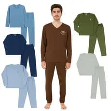 Kit 3 Pijamas Longo Adulto Masculino Basico Bordado Sortido P ao GG
