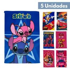 Kit 5 Toalhas Lavabo Escolar Infantil Boca e Mão Personagens 28x42