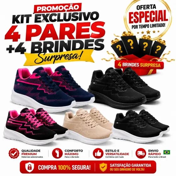 Kit 4 Pares Tênis Esportivos Feminino para Academia e  Corrida  Lazer 34 AO 39 envio imediato rapido