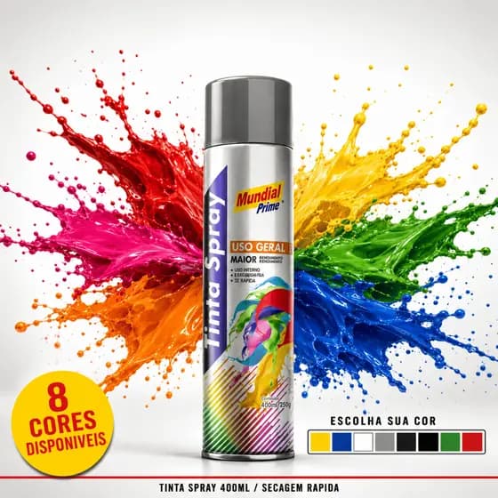 Tinta Spray Mundial Prime 400ml - Secagem Super Rápida | Alta Cobertura | Uso Interno e Externo