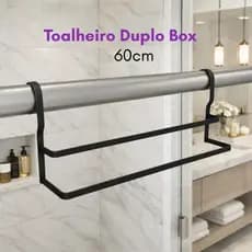 Toalheiro Duplo Suporte Porta Toalhas Box Preto Fosco 60cm