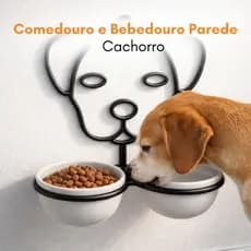 Suporte Ração Comedouro e Bebedouro Duplo Suspenso Elevado Parede Cachorro 340ml