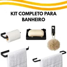 Kit Acessórios Banheiro Premium 5 Peças Porta Sabonete Toalha Bucha Shampoo