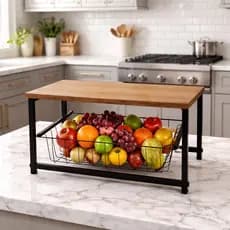 Fruteira de Mesa 1 Cesto em Aço Preto com Base MDF Amadeirado Organizador Multiuso