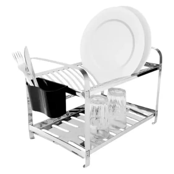 Escorredor De Aço Inox 16 Pratos Com Porta Talheres Plástico- Dinox
