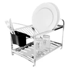 Escorredor De Aço Inox 16 Pratos Com Porta Talheres Plástico- Dinox
