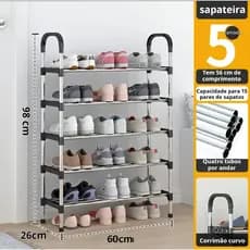 Sapateira Vertical 5 Andares Organizadora Desmontável Multiuso Rack em Metal e Plástico para Sapatos Livros Brinquedos