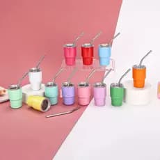 Mini Copo Térmico COM Canudo DE Aço inoxidável, 90ml, Aço Inox.Taça de vinho