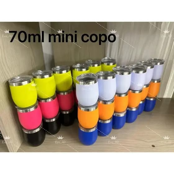 Kit 12 Mini Copo Ovo Cuia Térmica  Com Tampa Acrílica com Canudos de aço inoxidável 70ml Em Inox
