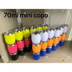 Kit 12 Mini Copo Ovo Cuia Térmica  Com Tampa Acrílica com Canudos de aço inoxidável 70ml Em Inox