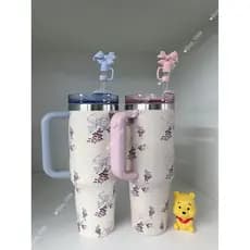 Novo Copo De Aço Inoxidável Com Alça Tampa Palha Rosa azul Arco 1200ml Copos Vácuo Isolado Caneca Presente Aniversário