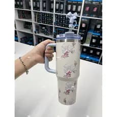 Caneca Térmica de Aço Inoxidável de 1200ml com Alça e Tampa com Canudo, Design Gravata Borboleta