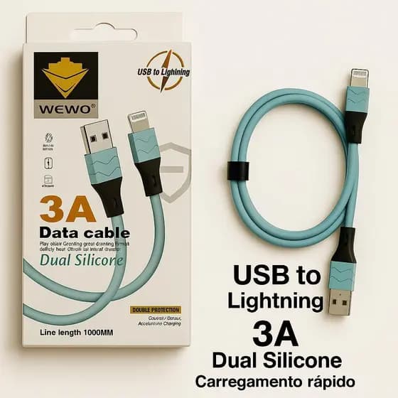 Cabo WEWO Dual Silicone – Resistente, Rápido e Confiável