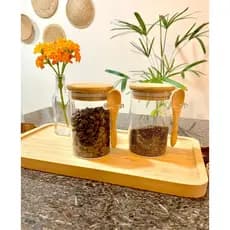 Pote De Vidro Redondo + Colher E Tampa Hermética Bambu 250ml