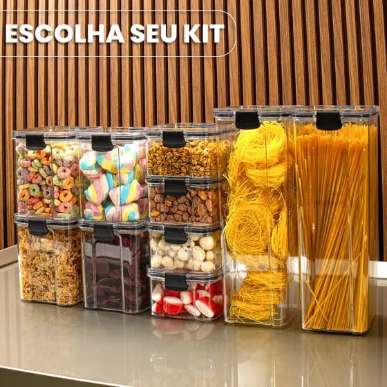Kit Pote Hermético para Mantimentos de Cozinha Dispensa Armário Plástico