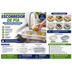 Escorredor de Pia Ajustável Multiuso com Alças Retráteis para Frutas Legumes e Massas Premium