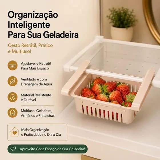 Kit 2 Organizador de Geladeira Retrátil Multiuso Ajustável Cesta Deslizante Prateleira Premium