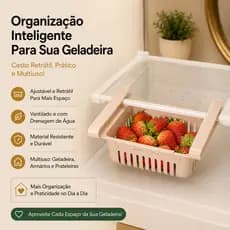 Kit 2 Organizador de Geladeira Retrátil Multiuso Ajustável Cesta Deslizante Prateleira Premium