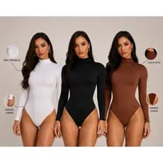 Kit 3 BODY FEMININO MANGA LONGA GOLA ALTA LUXO " Envio imediato "