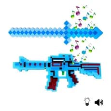 Kit Brinquedo Espada e Arma Com Luz e Som Azul Diamante