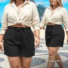 Short Feminino Plus Size Cintura Alta Duna Leve Dia a Dia Blogueira Praia Verão Chique Confortável