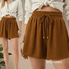 Short Feminino Soltinho Cintura Alta Duna Elástico Confortável Tendência Verão Básico Chique Fresco