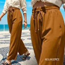 Calça Pantalona Wide Leg Feminina Casual Soltinha Dia a Dia Duna Leve Verão Praia Blogueira Chique