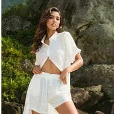 （kit 2）Conjunto de camisa de linho de verão 2026 - roupa de praia e Shorts - tamanho grande moda praia
