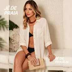 Chamise Feminina Saída de Praia Max Camisa com Botão Manga Longa Blusão Kimono Moda Verão Chamise e Shorts de Luxo