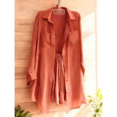 Conjunto em linho importado camisa e short com forrado casaul elegante para seu looks coreção novo em verão