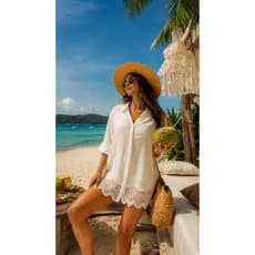 Elegante Saída De Praia De Verão Para Mulheres , Design Exclusivo Com Bainha De Crochê , Férias Perfeitas E Dias moda