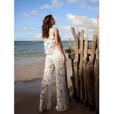 CONJUNTO BOHO CROCHÊ: Regata sem Bojo + Calça Pantalona com Forro  Liberdade e Elegância peças de praia verão feminino