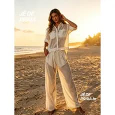 Terno esportivo de malha Top curto + calça companheiro de viagem para férias na praia saída de praia estilo biquíni
