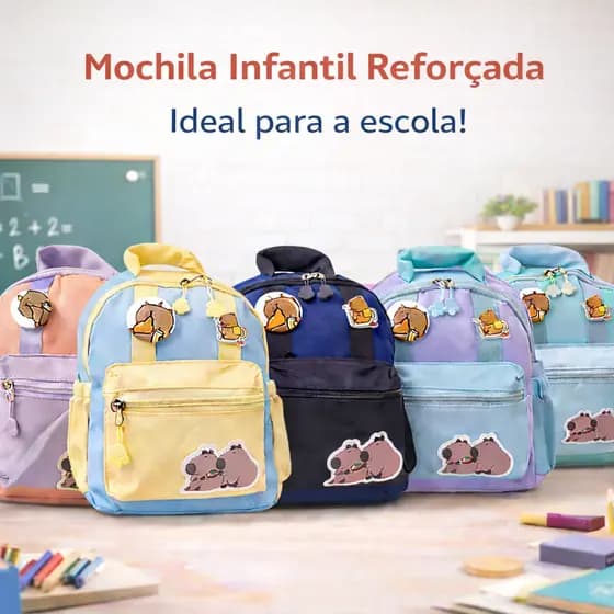 Mochila Infantil Capivara Escolar Impermeável Leve 5L Mochila Infantil Feminia Creche Passeio