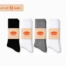 Kit até 12 Pares Meias Cano Longo / Cano Alto Esportiva Unissex Algodão