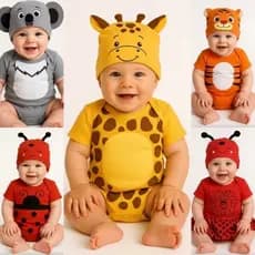 Kit 6 Peças Body + Touca Temático Mesversário Animais Bichinhos Fazendinha