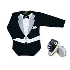 Kit 2 Peças Body Bebê Manga Longa Estampada + Tênis Sapatinho Star Preto