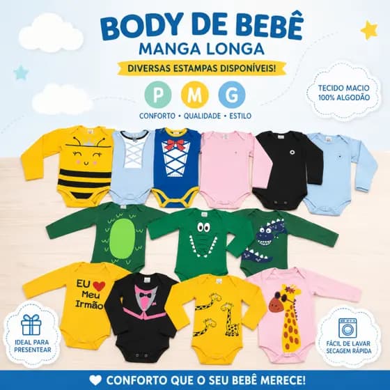 Body Bebê Premium Estampado Diversas Estampas P,M,G