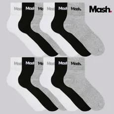 Kit 12 Pares Meia Mash Cano Médio Curto Masculina Esportiva Algodão Felpa Respirável Punho Canelado