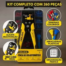 Kit Alicate Descascador Automático 5 em 1 8 Pol Crimpador Cortador + 260 Terminais Elétricos