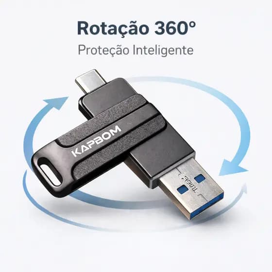 Pendrive 16GB Kapbom KA-R-16 USB 3.0 + Tipo-C 140MB/s Metal OTG Para Notebook Celular Android