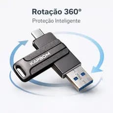 Pendrive 16GB Kapbom KA-R-16 USB 3.0 + Tipo-C 140MB/s Metal OTG Para Notebook Celular Android