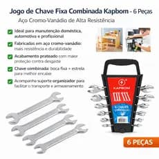 Jogo De Chave Fixa Combinada Kapbom 6 Peças Aço Cromo-vanádio Prateado