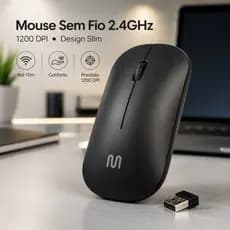 Mouse Sem Fio Multi MS100 2.4GHz USB 1200 DPI Óptico Ergonômico Plug and Play Preto