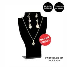 Expositor Bijuterias Colar Brincos Gargantilha Semi Joias Acrílico Preto Mostruário Organizador